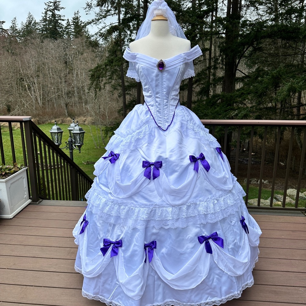 Elegant White and Purple Wedding Dress